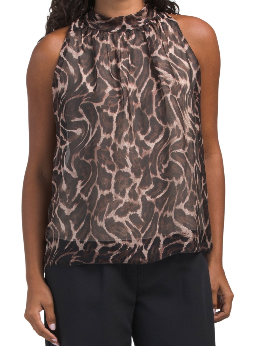 Giusy Womens Sleeveless High-Neck Animal Print Blouse